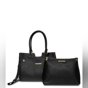 EUC Steve Madden 3 Piece Black Detachable Tote Bag, Clutch, and Card Holder Set
